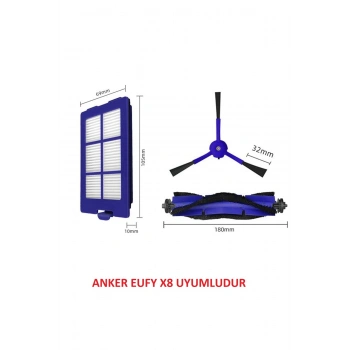 Anker Eufy X8 Uyumlu Ana Fırça yan fırça ve hepa filtre seti
