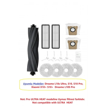 Dreame L10s Ultra, S10, S10 Pro, X10+ Robot Vacuum Cleaner Yedek Filtre Fırça Paspas Uyumlu