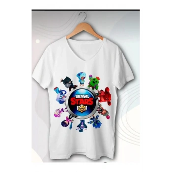 Brawl Stars baskılı V yaka çocuk tişört