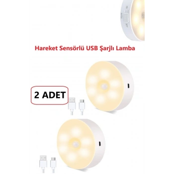 LED Gece Lambası Hareket Sensörü Şarj Edilebilir Duvara Monte Lamba 2 ADET