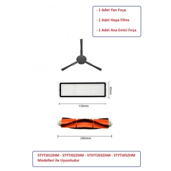 Lin Grup Mi Robot Xiaomi Mop Pro + Plus (Stytj02Zhm-Stytj03Zhm) Uyumlu Fırça Filtre Seti