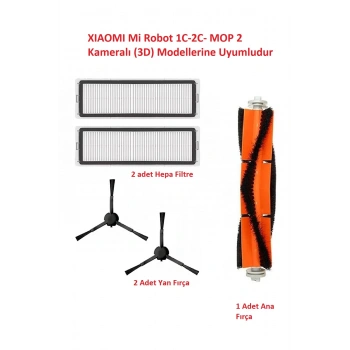 Lin Grup Mi Robot Xiaomi 1C-2C- Mop 2 Plus + (3D)  Modellerine Uyumlu Fırça Filtre Set