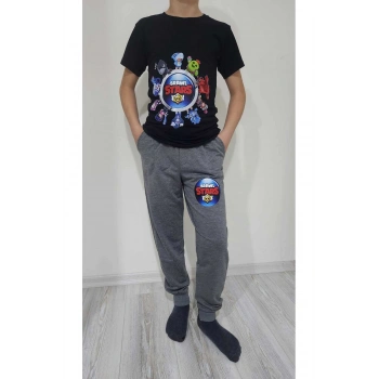 Lin Grup Brawl Stars Çocuk Alt Üst Takım Eşofman Tişört + Pamuklu