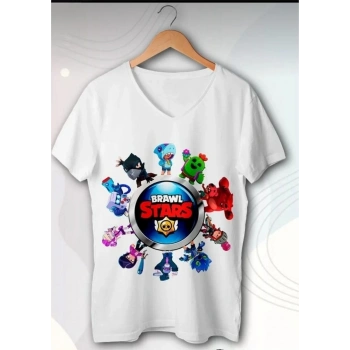 Brawl Stars Uyumlu Baskılı V Yaka Çocuk Tişört