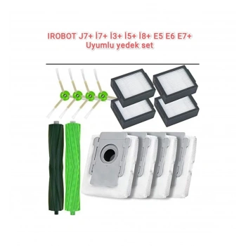 Irobot I3+ I5+ I7+ J7+ E5 E6 E7+ Plus I8+ Uyumlu Yedek Hepa Filtre Fırça Rulo Toz Torbası Seti