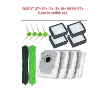 Irobot Yedek Hepa Filtre Fırça Rulo Toz Torbası Seti (I3+ I5+ I7+ J7+ E5 E6 E7+ Plus I8+ Uyumlu)