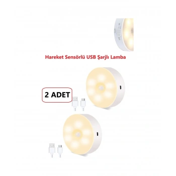 Led Gece Lambası Hareket Sensörü Şarj Edilebilir Duvara Monte Lamba 2 Adet