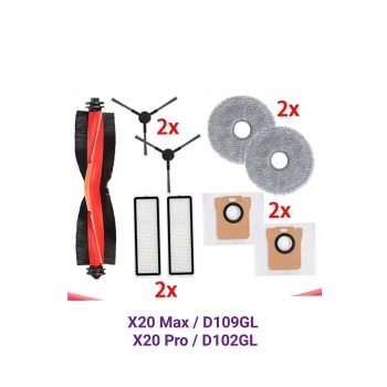 Xiaomi Robot Vacuum fırça süpürge seti (X20 Max / D109GL, X20 Pro / D102GL uyumlu)