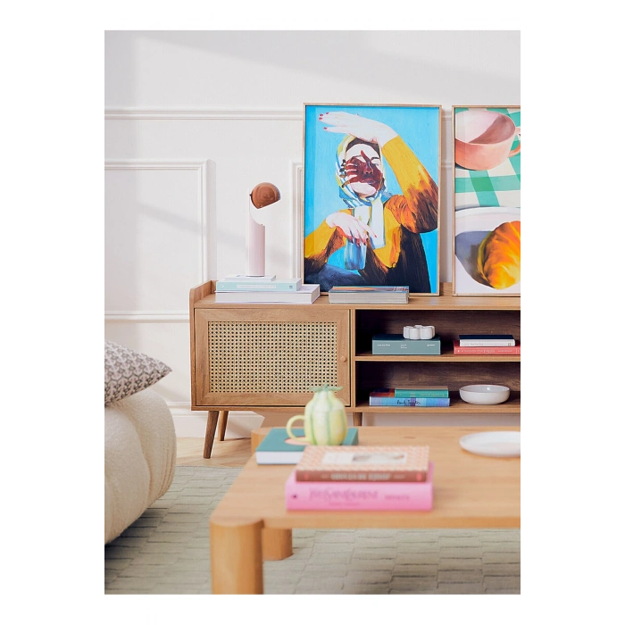 Rattan accent TV stand and multimedia storage unit