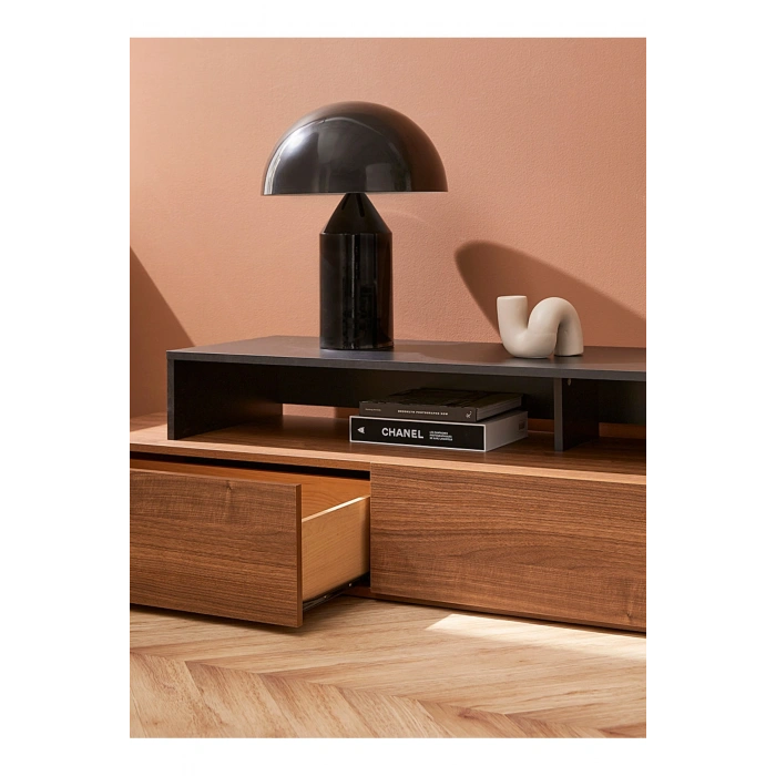 Walnut and black TV unit