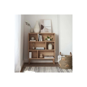 Ahşap açık raflı vintage masif kitaplık