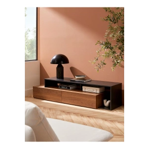 Walnut and black TV unit