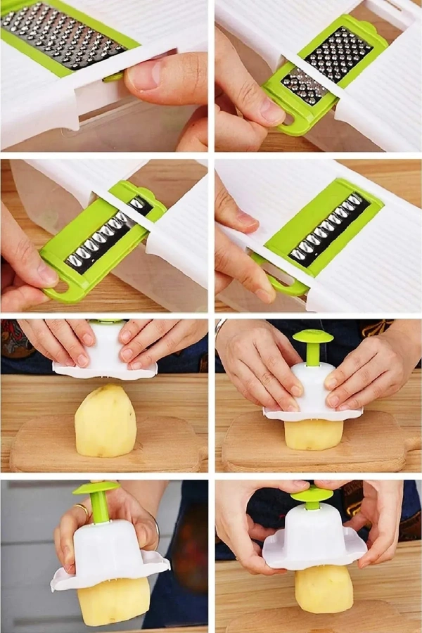 13 Parça Hazneli 8 Çelik Bıçaklı Pratik Dilimleyici Sebze Patates Rende Seti