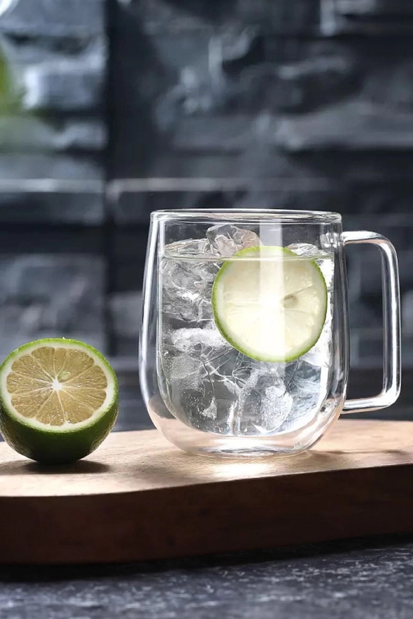 2 Adet Çift Cidarlı Cam Kupa 250 ml Ev Ofis Fincanı Çift Katlı Isı Yalıtımlı Kulplu Cam Bardak