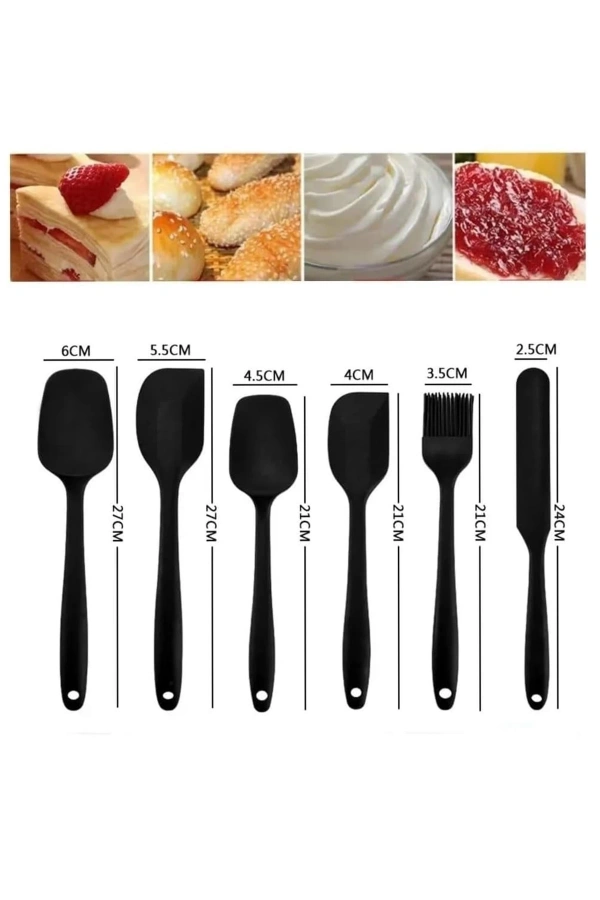 6Lı Mutfak Servis Seti Pasta Slikon Yumurta Fırçası Kaşık Bıçak Spatula Seti