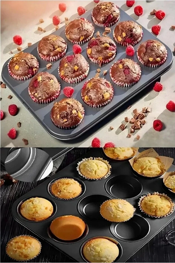 Çok Avantajlı Muffin Kalıbı 2’li Set | 12’li Muffin Kek Kalıbı + 100 Adet Renkli Muffin Kağıdı
