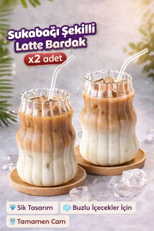 Sukabağı Şekli Pipetli Cam Sunum Meşrubat Bardağı | Burgu Stil Kahve Kokteyl Sunum Bardağı
