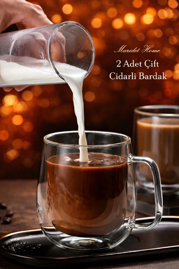 Çift Cidarlı Bardak 250 ml Ev Ofis Çay Fincanı Kahve Sunum Bardağı 2 Adet