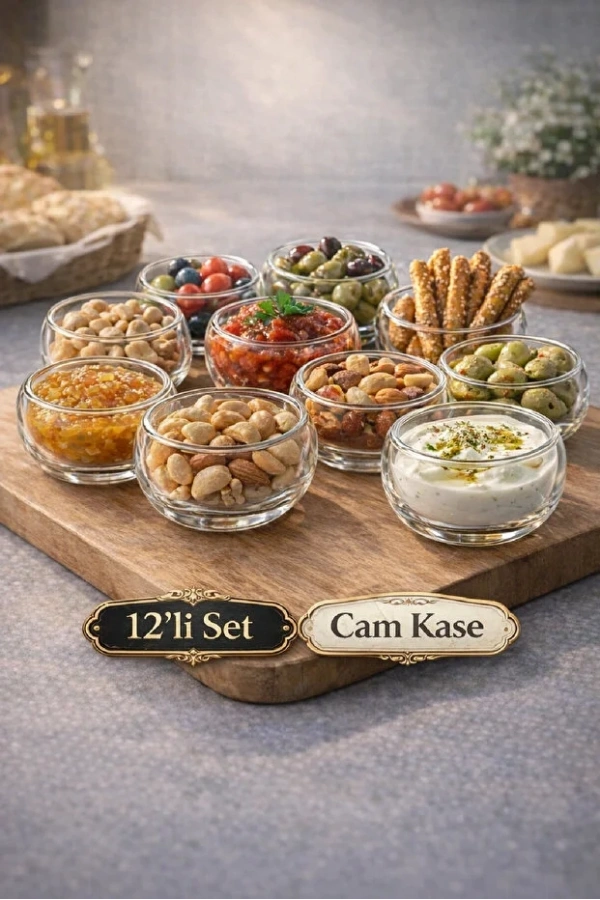 Çift Cidarlı Kase Mini Seti Lokumluk Sosluk Reçellik Drajelik Mini Servis Cam Kase Seti | 12 Adet
