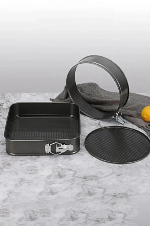 3lü Kelepçeli Kalp Yuvarlak Kare Yanmaz Yapışmaz Teflon Döküm Çıkarılabilir Tabanlı Kek Kalıbı