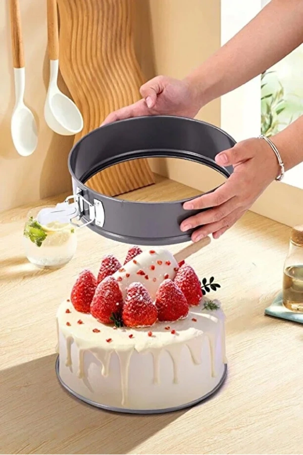 3lü Kelepçeli Kalp Yuvarlak Kare Yanmaz Yapışmaz Teflon Döküm Çıkarılabilir Tabanlı Kek Kalıbı