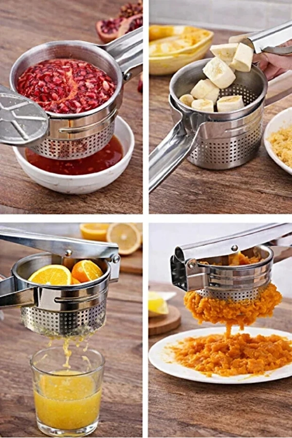 Paslanmaz Çelik Patates Ezici Püre Yapıcı Ezici Press Nar Limon Mevye Sıkacağı Büyük Hazneli