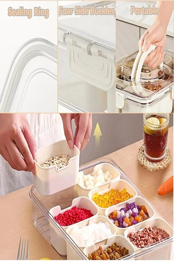 8 Bölmeli Hava Geçirmez Kilitli Taşınabilir Saklama Kabı | Kahvaltılık Meyve Gıda Kutusu Piknik Seti