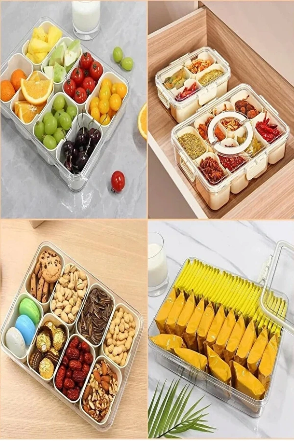 8 Bölmeli Hava Geçirmez Kilitli Taşınabilir Saklama Kabı | Kahvaltılık Meyve Gıda Kutusu Piknik Seti