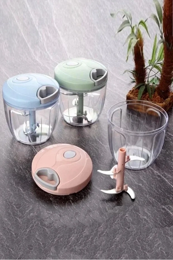 Pratik İpli El Rondosu 5 Çelik Bıçaklı Büyük Boy Et Soğan Sebze Meyve Doğrayıcı Blender Rende Pembe