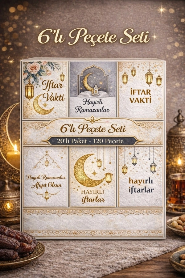 6’lı Paket Ramazan Özel Peçete Seti Ramazan Pecetesi İftar Vakti Tasarımlı | 120 Adet