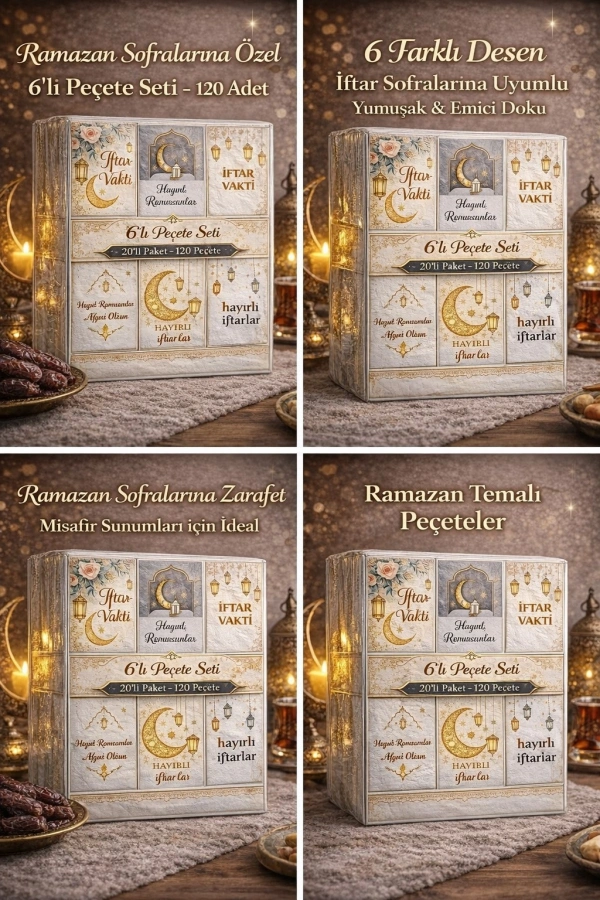 6’lı Paket Ramazan Özel Peçete Seti Ramazan Pecetesi İftar Vakti Tasarımlı | 120 Adet