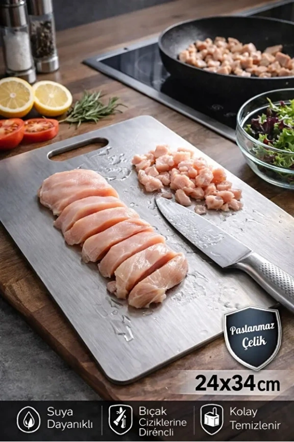 Paslanmaz Çelik Metal Tezgah Koruyucu Kesme Çelik Tahtası Hamur Açma Tezgahı | 23X34