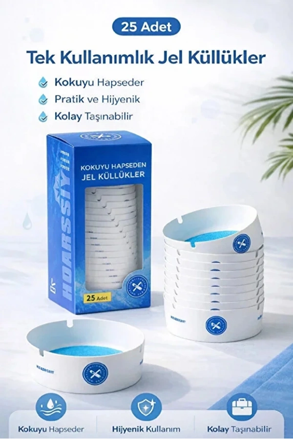 Jel Kül Tablası Tek Kullanımlık Ofis Araç Kafe Ev Balkon Küllüğü Kokusuz Jel Küllük Seti  | 25 Adet