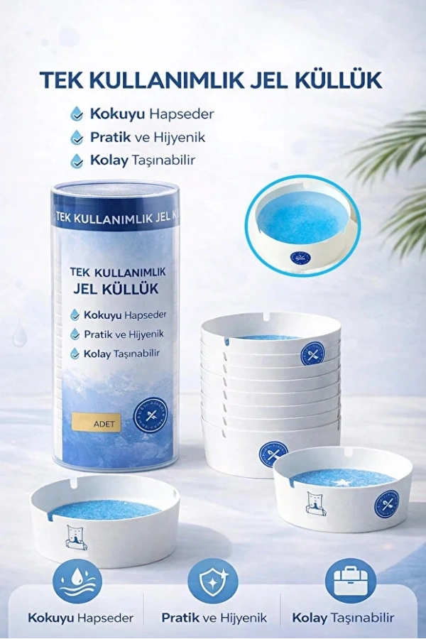 Jel Kül Tablası Tek Kullanımlık Ofis Araç Kafe Ev Balkon Küllüğü Kokusuz Jel Küllük Seti  | 25 Adet