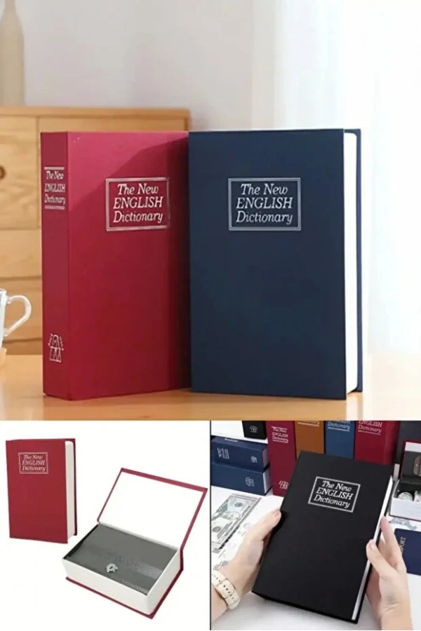 Büyük Boy Kitap Şeklinde Anahtarlı Gizli Kasa Para Saklama Hırsız Kilitli Dekoratif Kumbara | 2 Adet