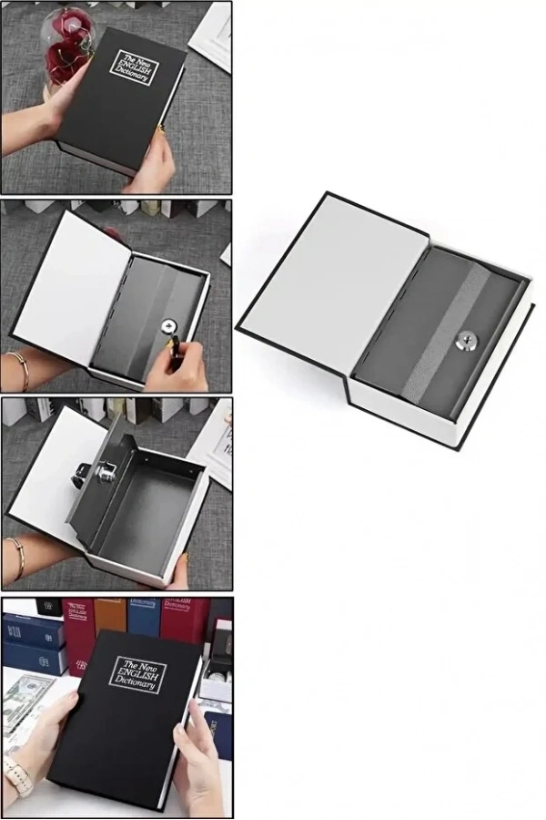 Büyük Boy Kitap Şeklinde Anahtarlı Gizli Kasa Para Saklama Hırsız Kilitli Dekoratif Kumbara | 2 Adet