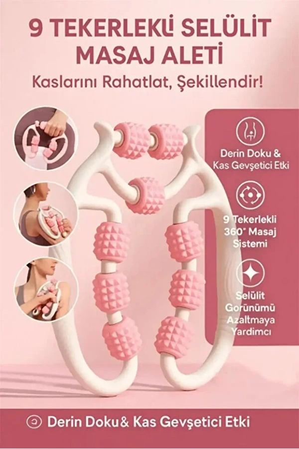 2’li Profesyonel Masaj Seti 9 Başlıklı ve 360° Döner Roll Masaj Aleti Tam Vücut Rahatlama Seti