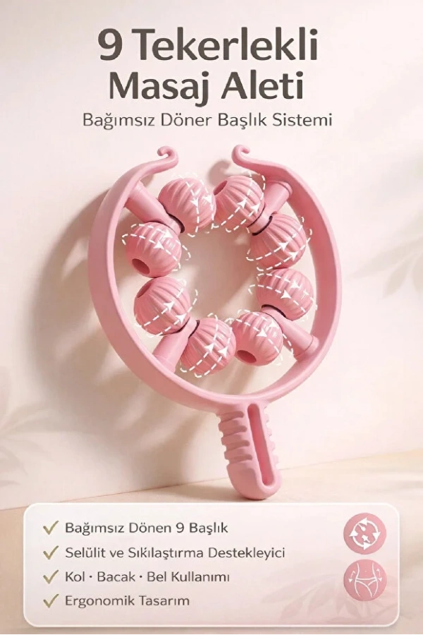 8 Tekerlekli El Tipi Masaj Aleti Kas Gevşetici Lenf Drenaj Rulosu Ayarlanabilir Kol Bacak Bakım