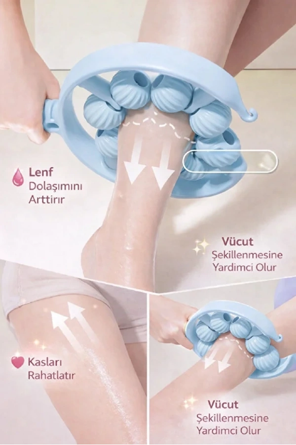 8 Tekerlekli El Tipi Masaj Aleti Kas Gevşetici Lenf Drenaj Rulosu Ayarlanabilir Kol Bacak Bakım