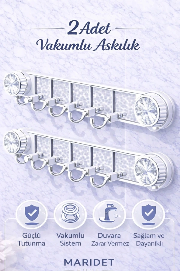 Güçlü Vantuzlu Şeffaf Askılık Banyo Mutfak Duvar Askılığı Paslanmaz Askı | Delmeden Tak Çıkar 2 Adet