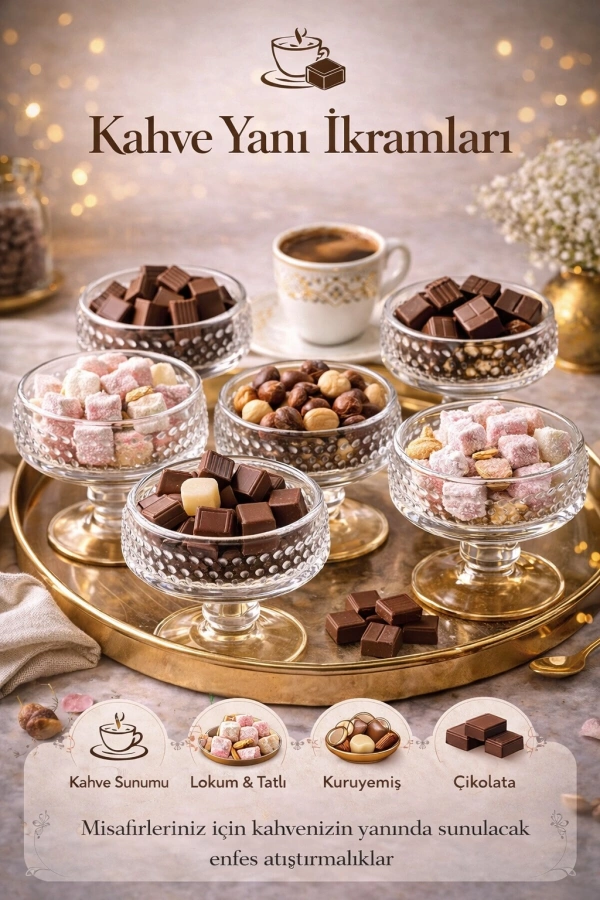 Nokta Desenli Ayaklı Cam Sunum Kasesi Kahve Yanı Lokum Çikolata Kuruyemiş Servis Seti | 6 ADET