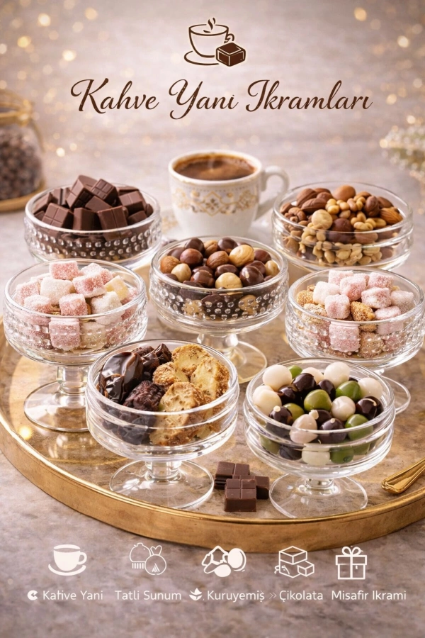 Çizgi Desenli Ayaklı Cam Sunum Kasesi Kahve Yanı Lokum Çikolata Kuruyemiş Servis Seti | 6 ADET