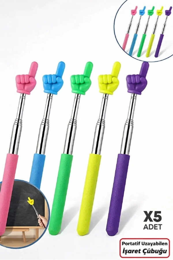 Portatif Uzayabilir Sevimli Parmak Öğretmen İşaret Tahta Çubuğu Teleskopik Çubuk | 5 Adet