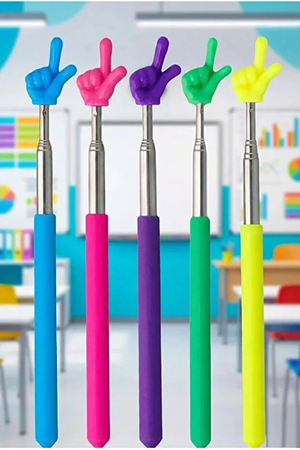 Portatif Uzayabilir Sevimli Parmak Öğretmen İşaret Tahta Çubuğu Teleskopik Çubuk | 5 Adet