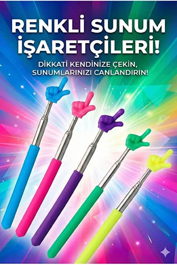 Portatif Uzayabilir Sevimli Parmak Öğretmen İşaret Tahta Çubuğu Teleskopik Çubuk | 5 Adet