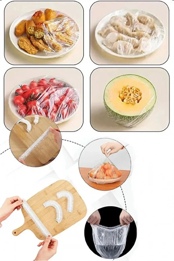 Şeffaf Bone Esnek Lastikli Pratik Tazeliği Koruyan Tencere Tabak Bonesi Gıda Saklama Bonesi 100lü