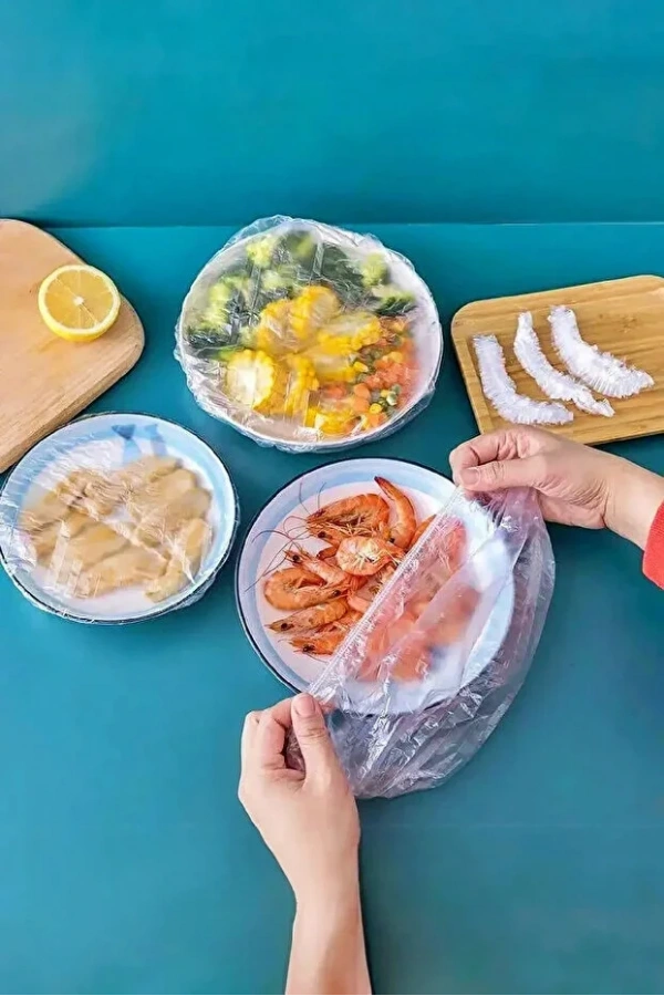 Şeffaf Bone Esnek Lastikli Pratik Tazeliği Koruyan Tencere Tabak Bonesi Gıda Saklama Bonesi 500lü