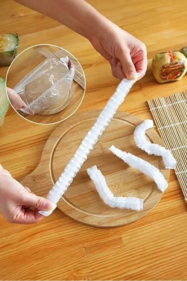 Şeffaf Bone Esnek Lastikli Pratik Tazeliği Koruyan Tencere Tabak Bonesi Gıda Saklama Bonesi 500lü
