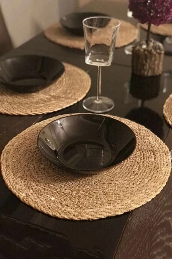 Bambu Rattan Amerikan Servis Hasır Yuvarlak Supla Tabak Altlığı Masa Dekoru Sunum Seti  | 3 Adet