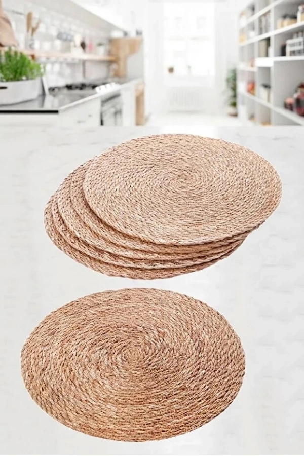 Bambu Rattan Amerikan Servis Hasır Yuvarlak Supla Tabak Altlığı Masa Dekoru Sunum Seti  | 3 Adet